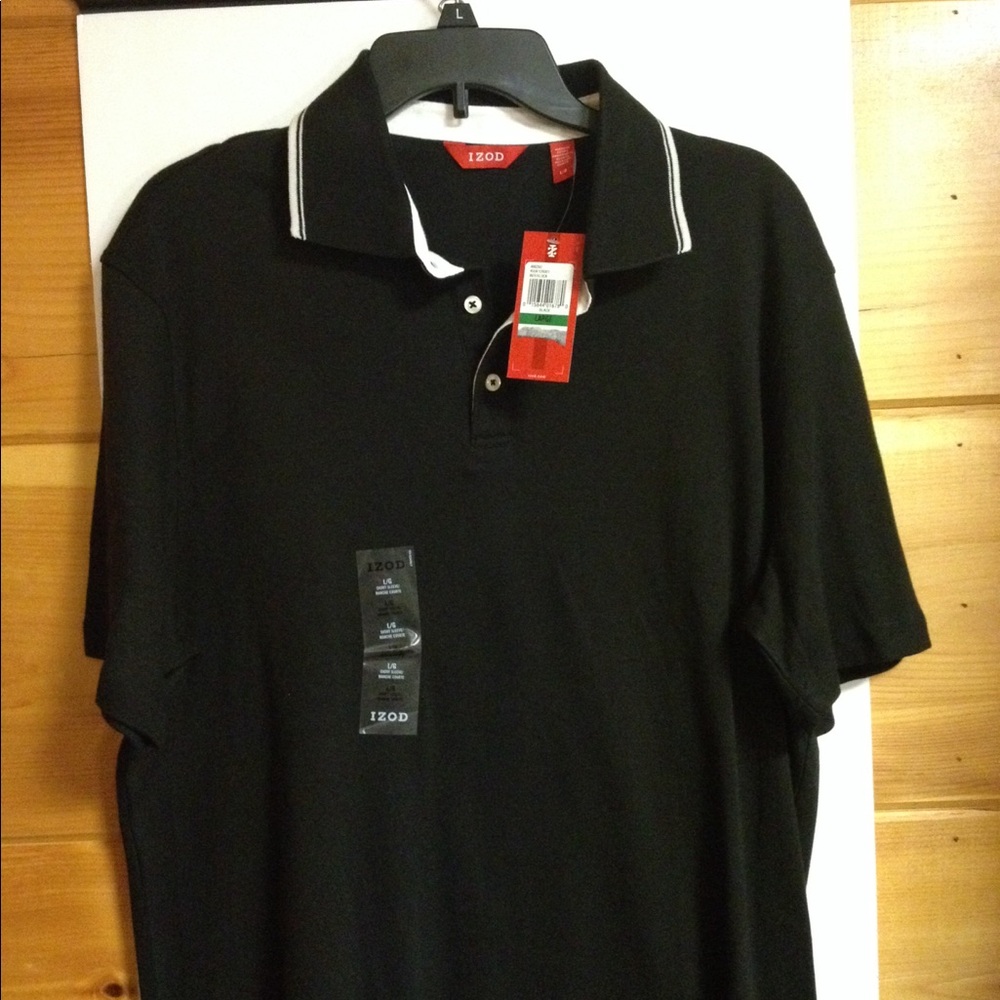 IZOD Men's Black Polo Shirt with White Trim
